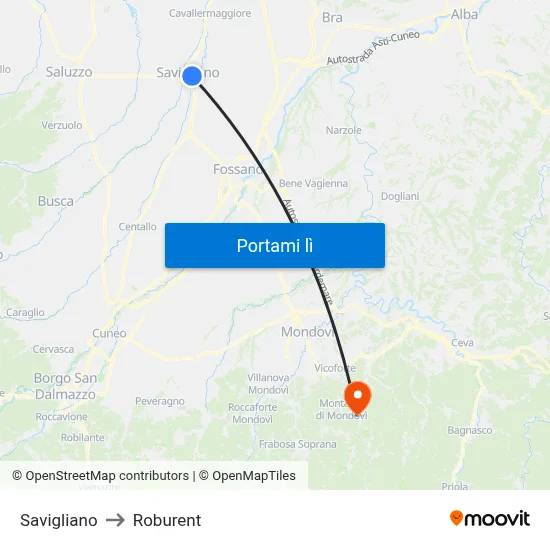 Savigliano to Roburent map