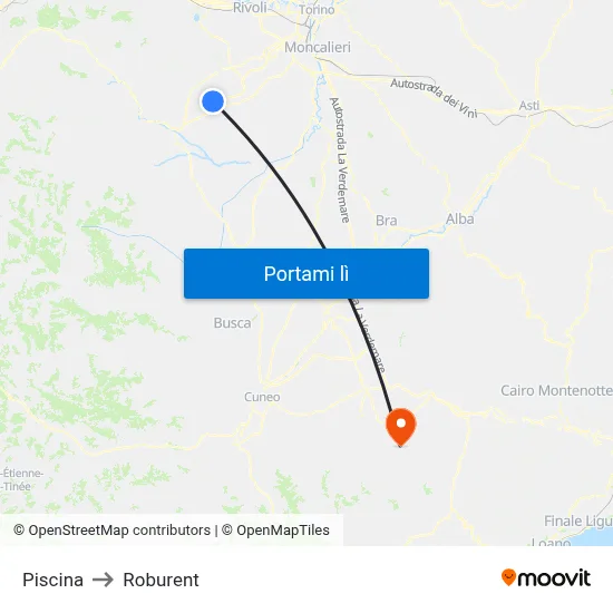 Piscina to Roburent map