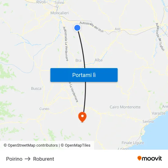 Poirino to Roburent map