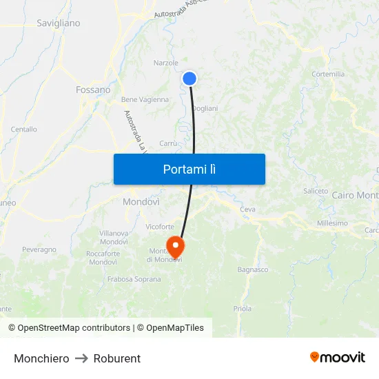 Monchiero to Roburent map