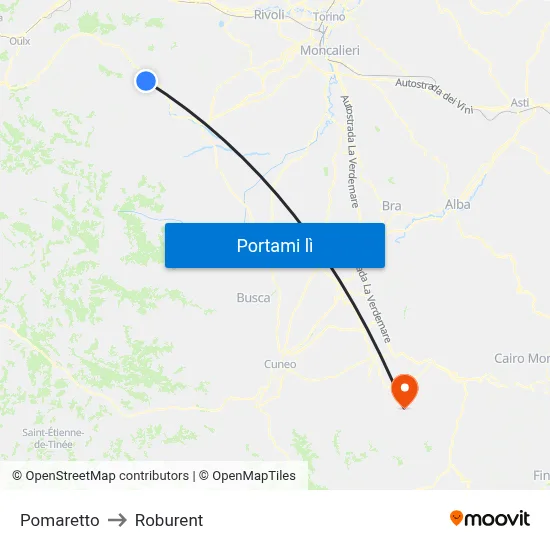 Pomaretto to Roburent map