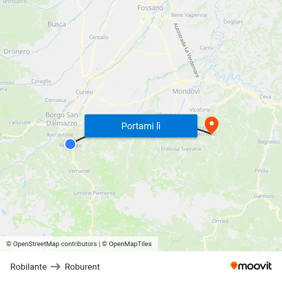 Robilante to Roburent map