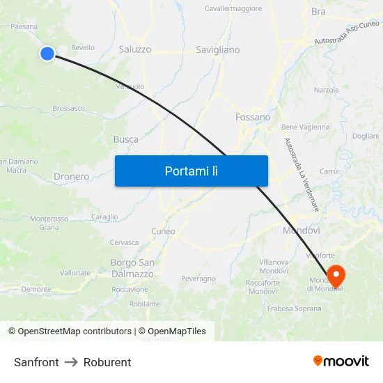 Sanfront to Roburent map