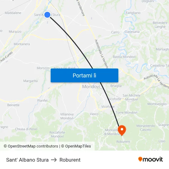 Sant' Albano Stura to Roburent map