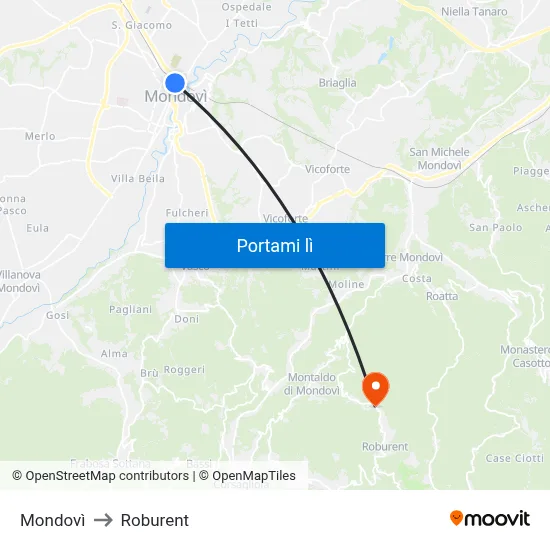 Mondovì to Roburent map