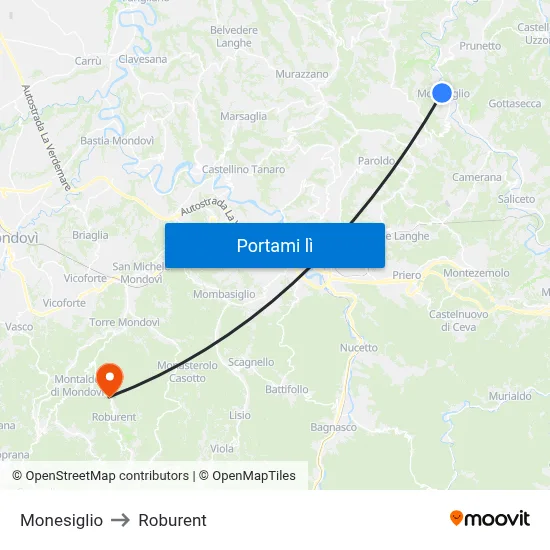 Monesiglio to Roburent map