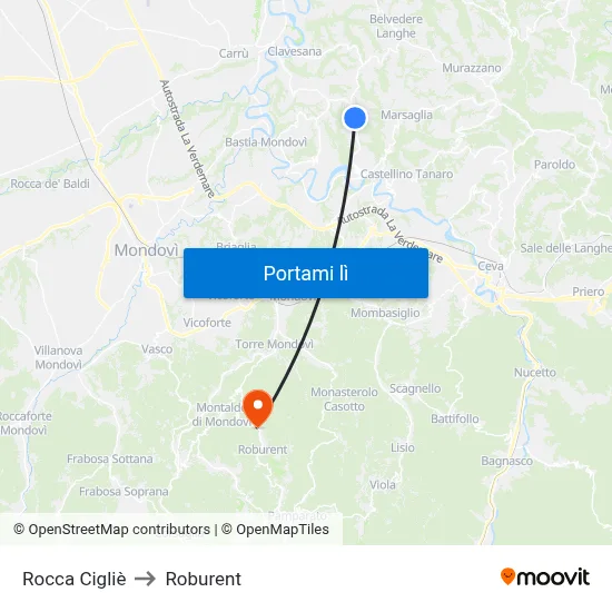 Rocca Cigliè to Roburent map