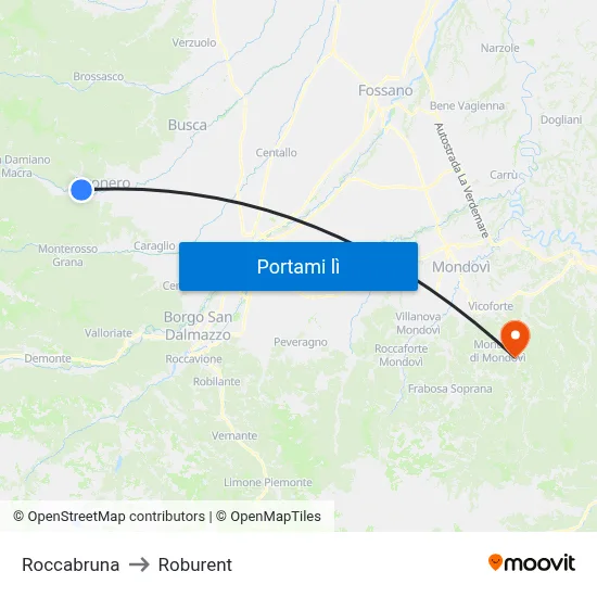 Roccabruna to Roburent map