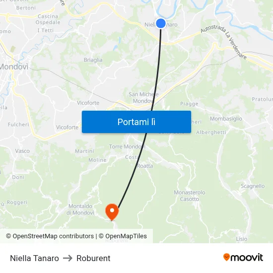 Niella Tanaro to Roburent map