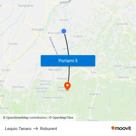 Lequio Tanaro to Roburent map