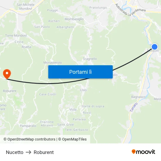 Nucetto to Roburent map