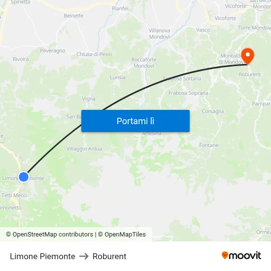Limone Piemonte to Roburent map