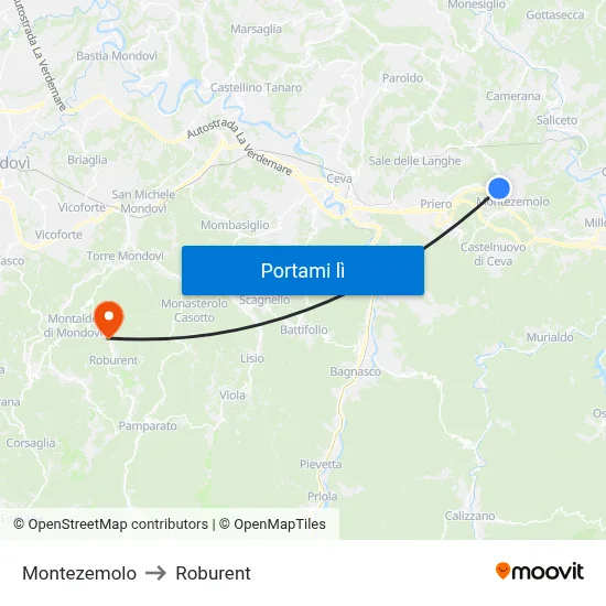 Montezemolo to Roburent map