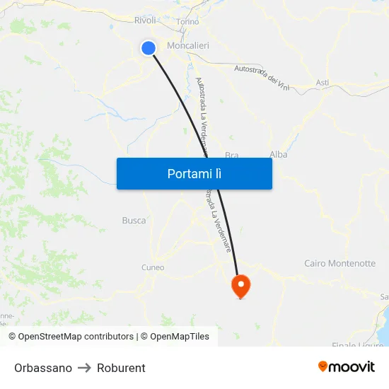 Orbassano to Roburent map