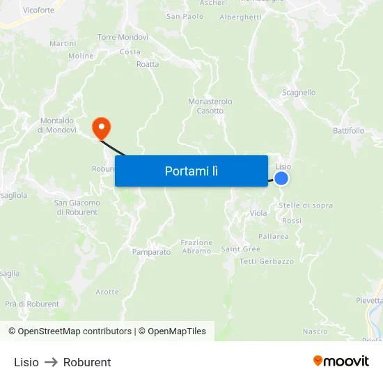 Lisio to Roburent map