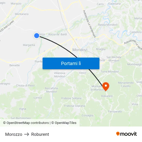 Morozzo to Roburent map