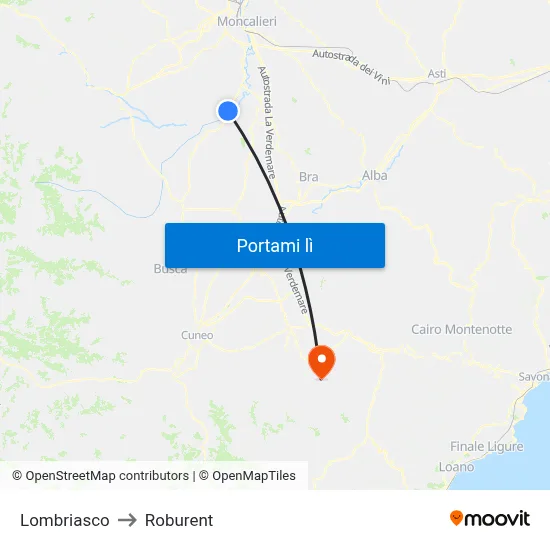 Lombriasco to Roburent map