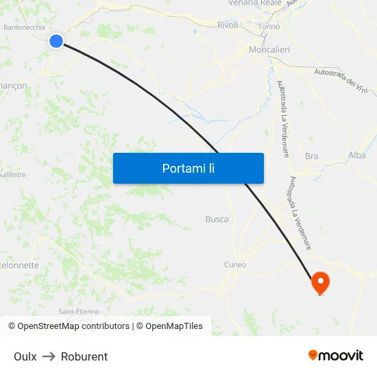 Oulx to Roburent map