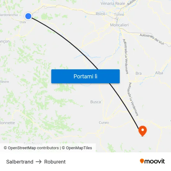 Salbertrand to Roburent map