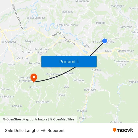 Sale Delle Langhe to Roburent map
