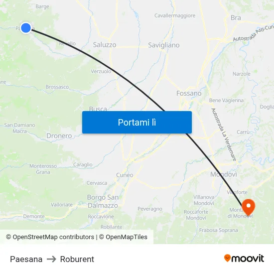 Paesana to Roburent map