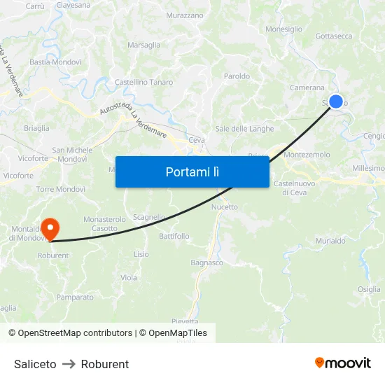 Saliceto to Roburent map