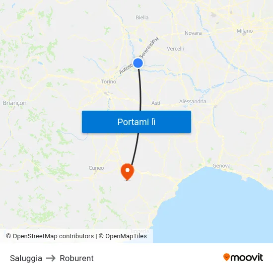 Saluggia to Roburent map