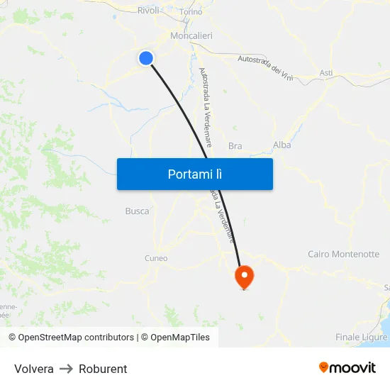 Volvera to Roburent map
