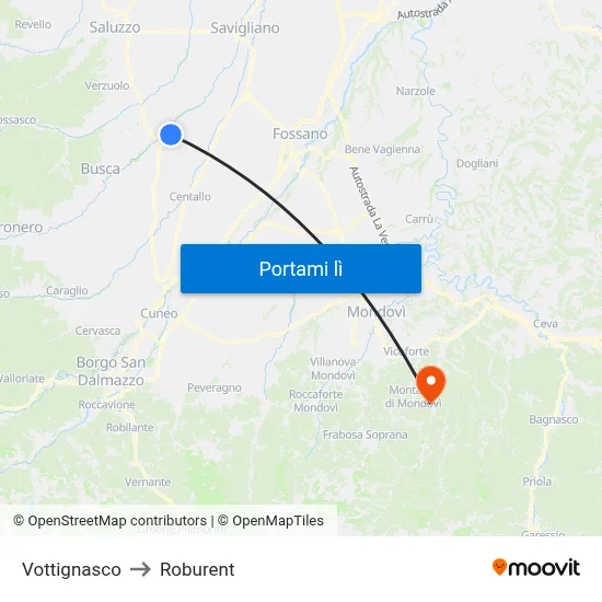 Vottignasco to Roburent map