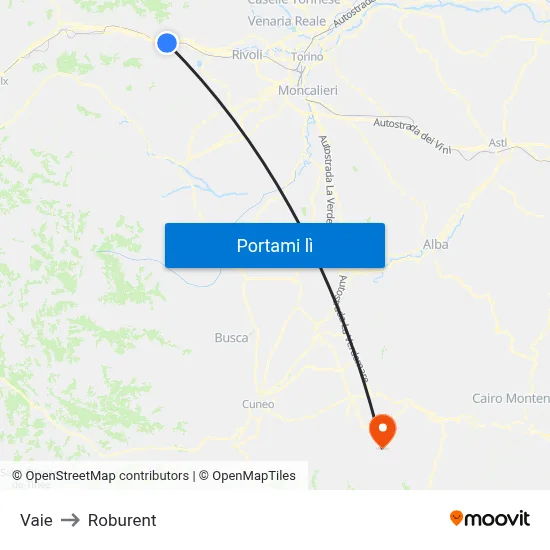Vaie to Roburent map