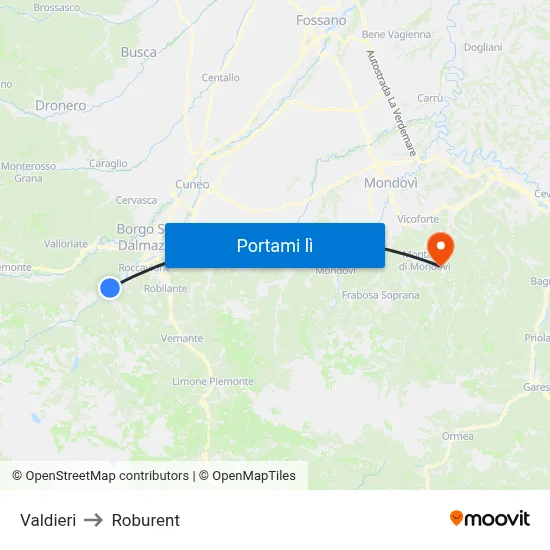 Valdieri to Roburent map
