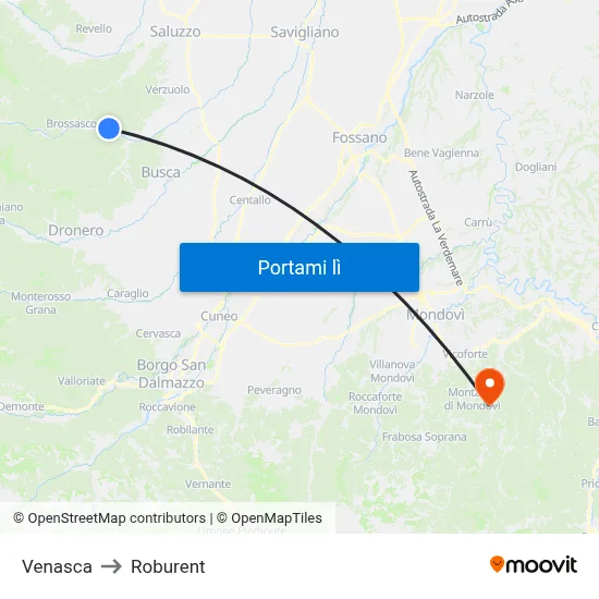 Venasca to Roburent map