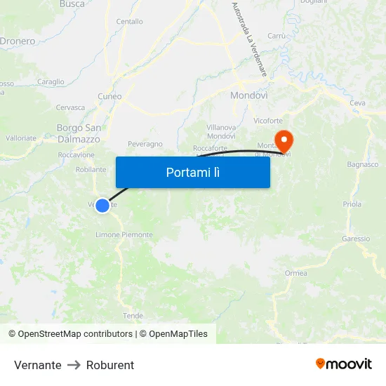Vernante to Roburent map