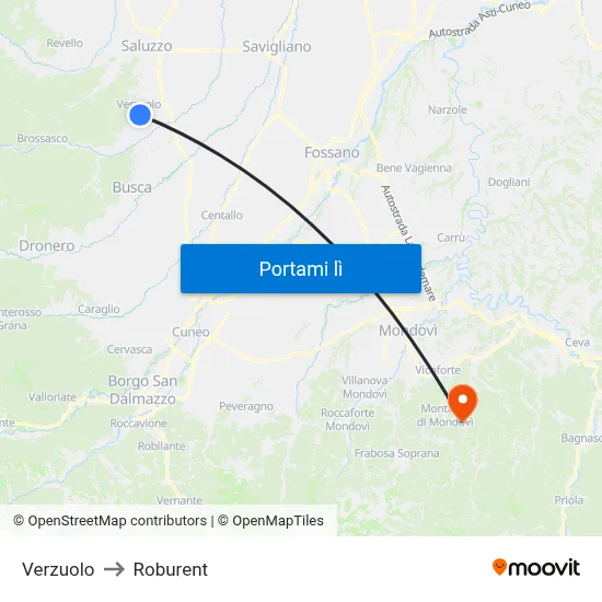 Verzuolo to Roburent map
