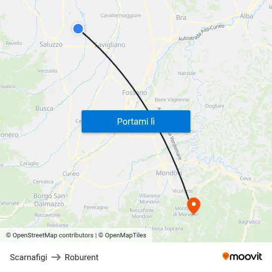 Scarnafigi to Roburent map