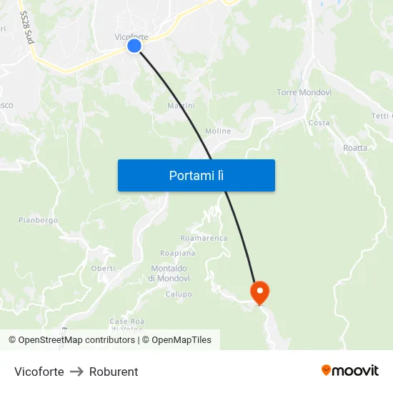 Vicoforte to Roburent map