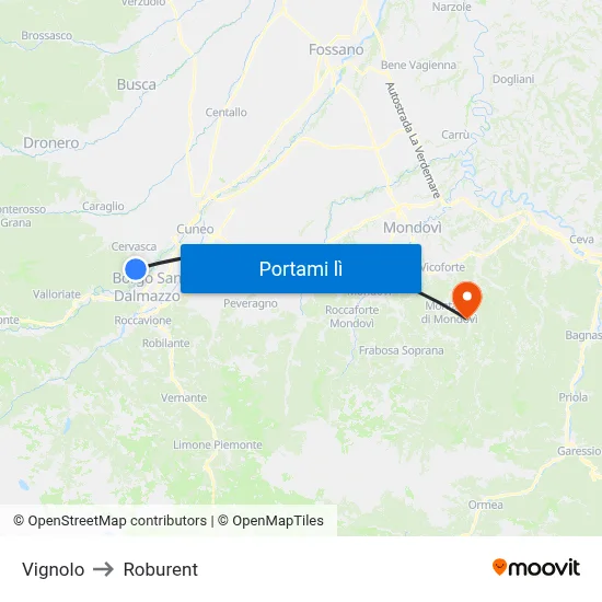 Vignolo to Roburent map