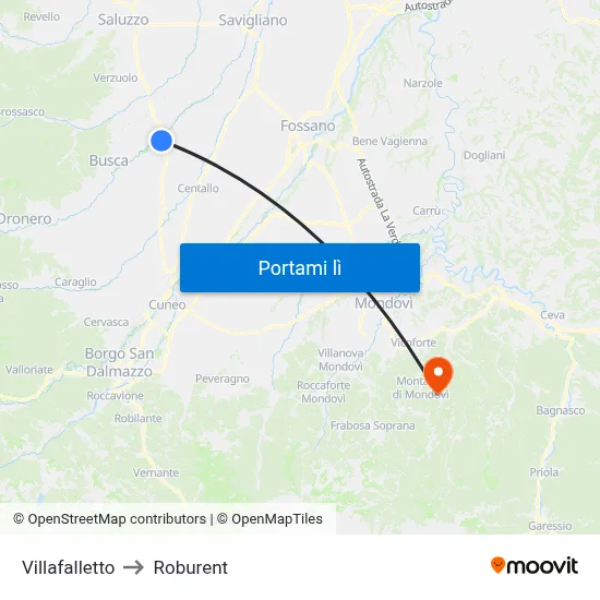 Villafalletto to Roburent map