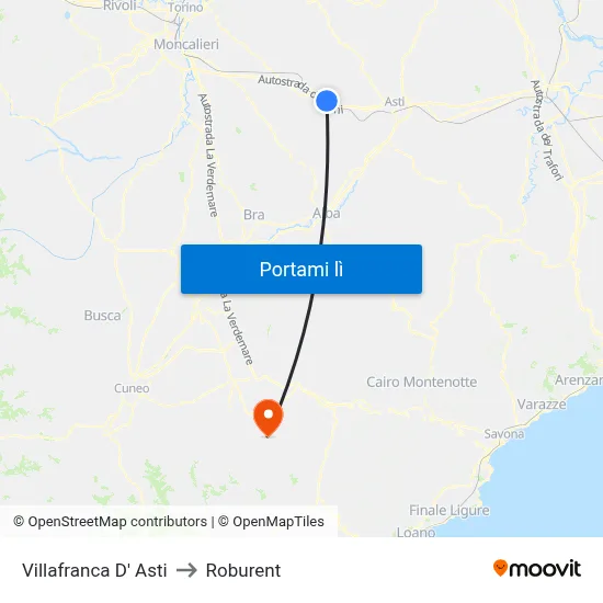 Villafranca D' Asti to Roburent map