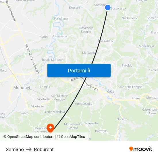 Somano to Roburent map