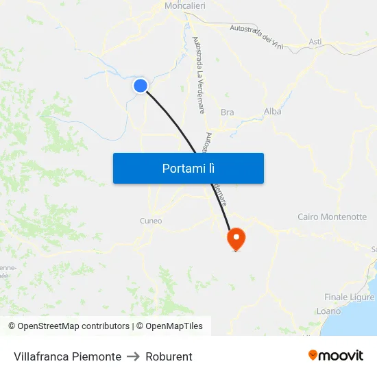Villafranca Piemonte to Roburent map