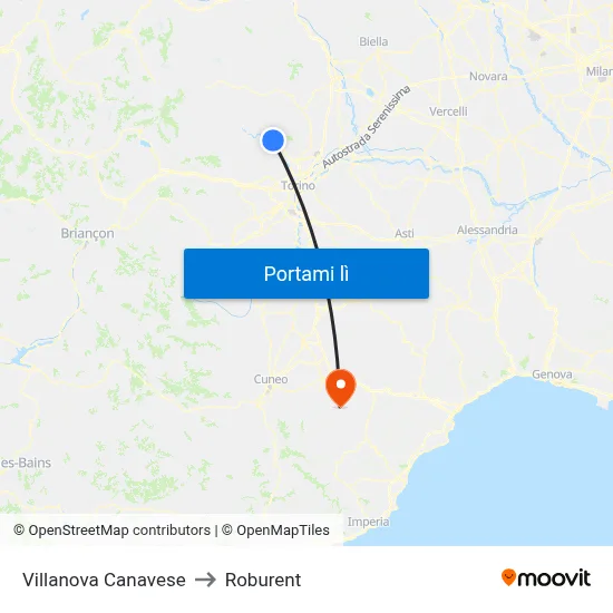 Villanova Canavese to Roburent map
