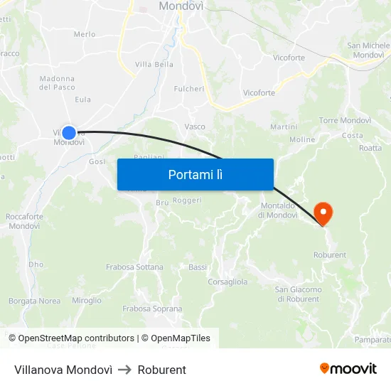 Villanova Mondovì to Roburent map