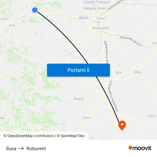 Susa to Roburent map