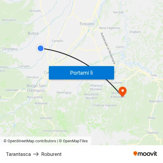 Tarantasca to Roburent map