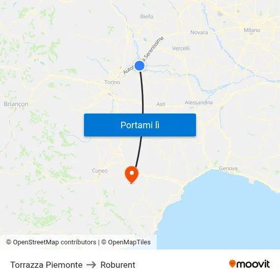 Torrazza Piemonte to Roburent map