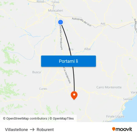 Villastellone to Roburent map