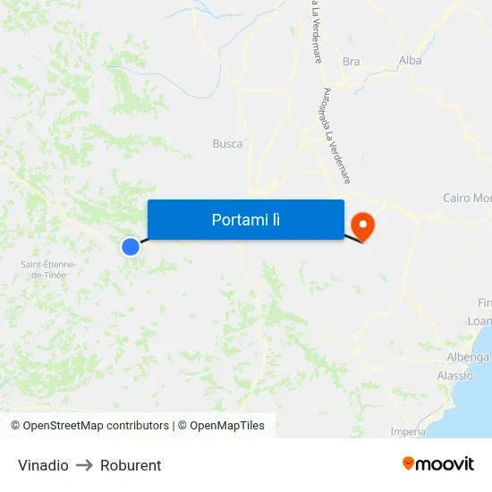 Vinadio to Roburent map