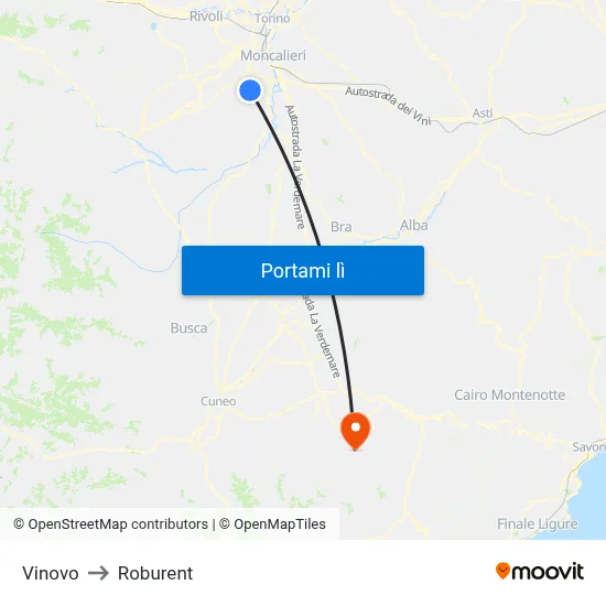 Vinovo to Roburent map