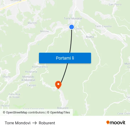 Torre Mondovì to Roburent map
